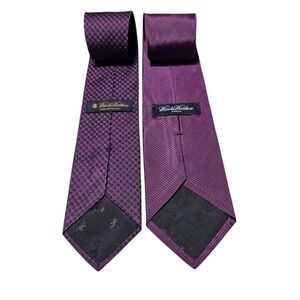 Brooks Brothers Mens Neckties Woven Italy Purple Geometric Pure Silk USA Lot‎ 2